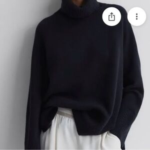 Women's Navy Turtleneck wool and cashmere blend turtleneck oversized sweater
